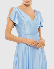 Blue Flounce Sleeve Satin Gown