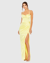 Yellow Bustier Side Ruched Bodycon Gown