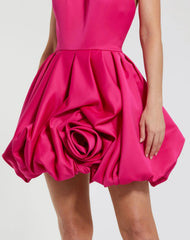 Pink Halter Neck Bubble Hem Satin Mini Dress