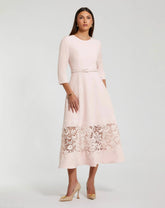 Pink Crepe Boat Neck Midi Dress With Applique Cut Out
