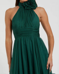 Green Sleeveless Chiffon Mini Dress With 3D Flower