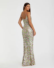 Multicolor Sleeveless Floral Paillette Embellished Mesh Gown