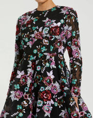 Black High Neck Long Sleeve Sequin A Line Mini Dress