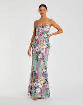Green Floral Embroidered Sleeveless Bustier Gown