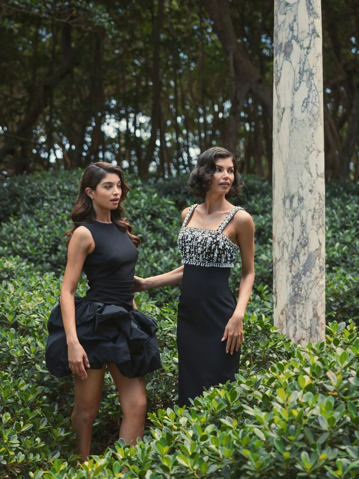 Black Sleeveless Crepe Bubble Skirt Mini Dress