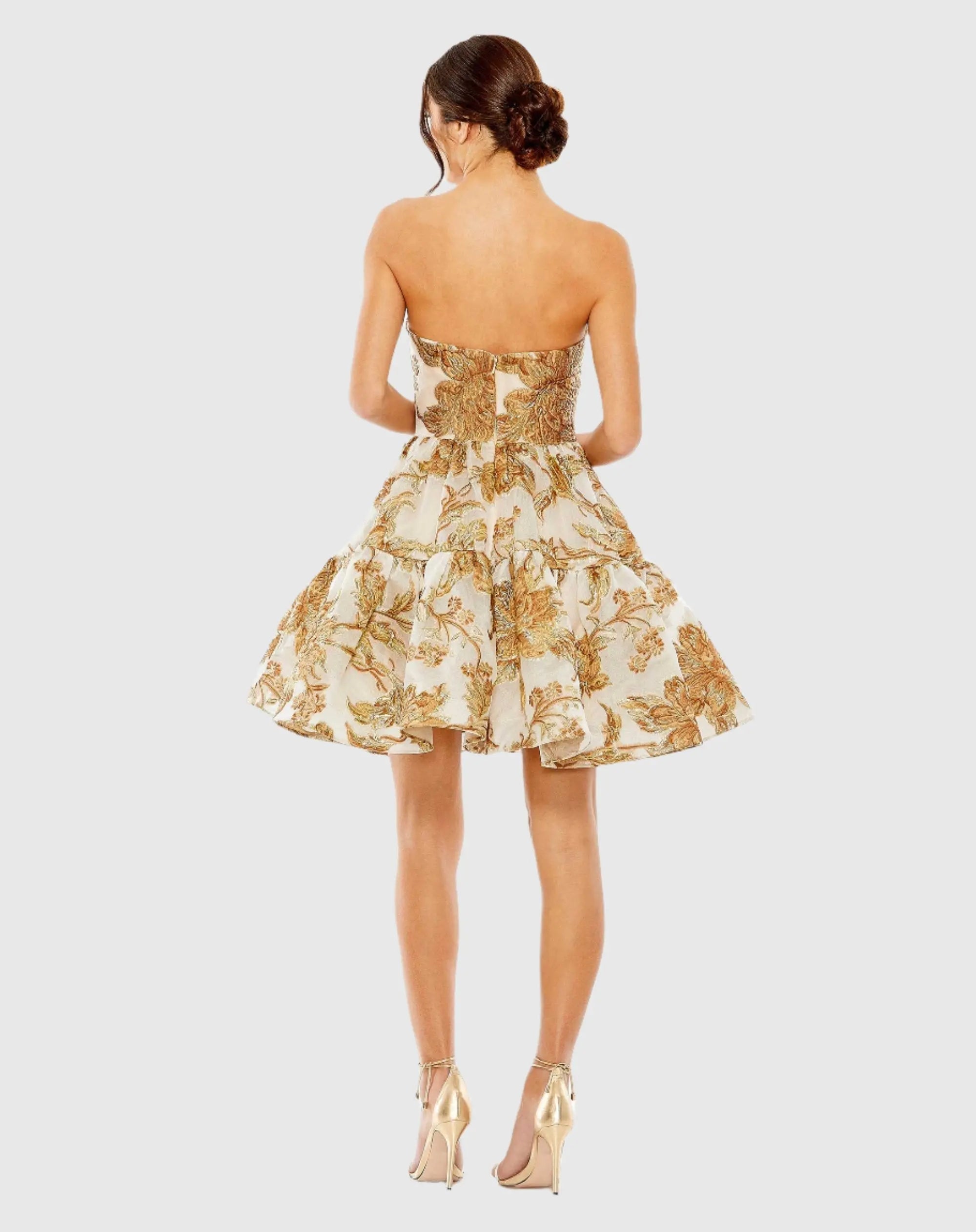 Gold Strapless Brocade Mini Dress with Pockets