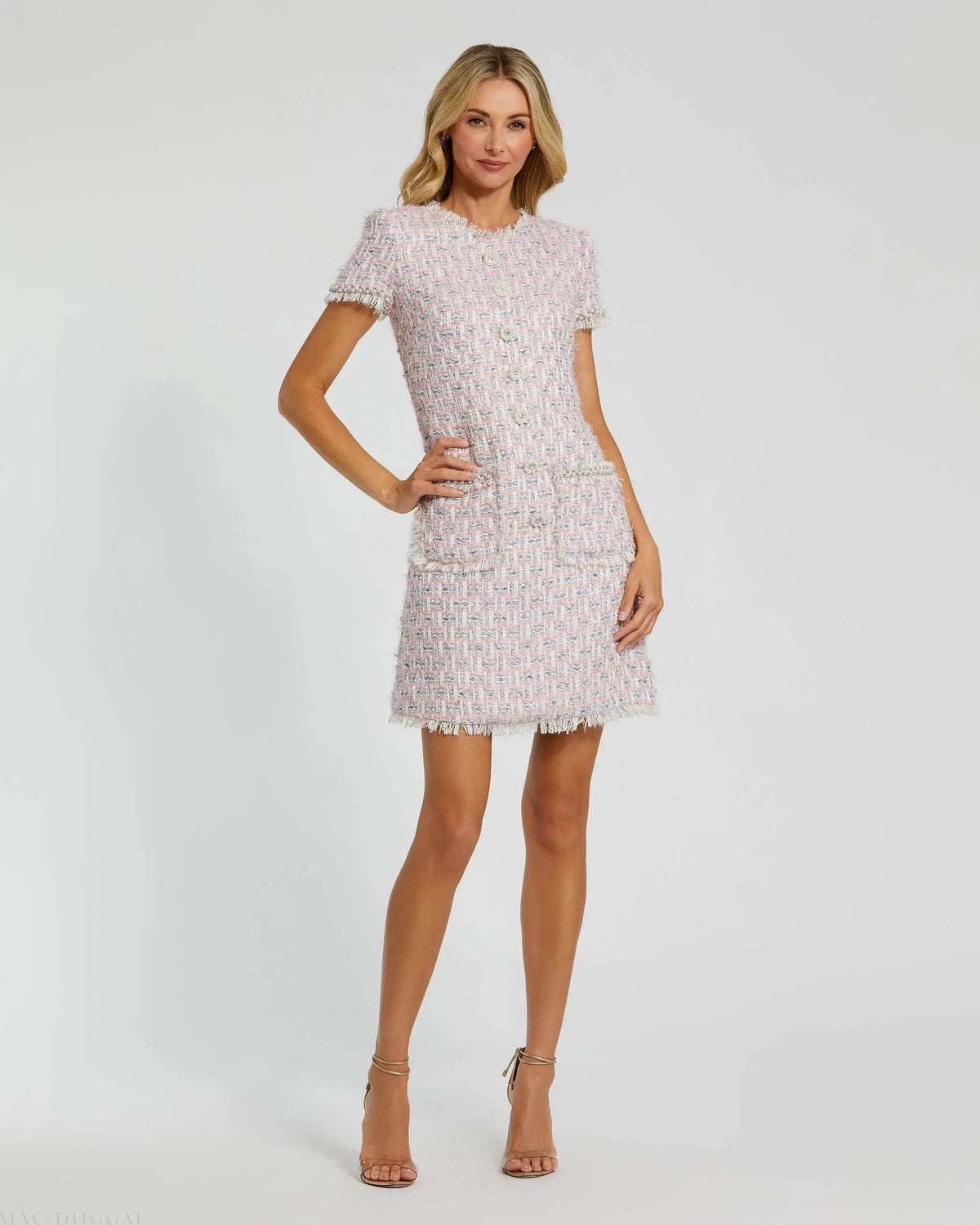 Pink Cap Sleeve Floral Button Detail Shift Dress