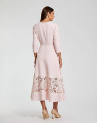 Pink Crepe Boat Neck Midi Dress With Applique Cut Out