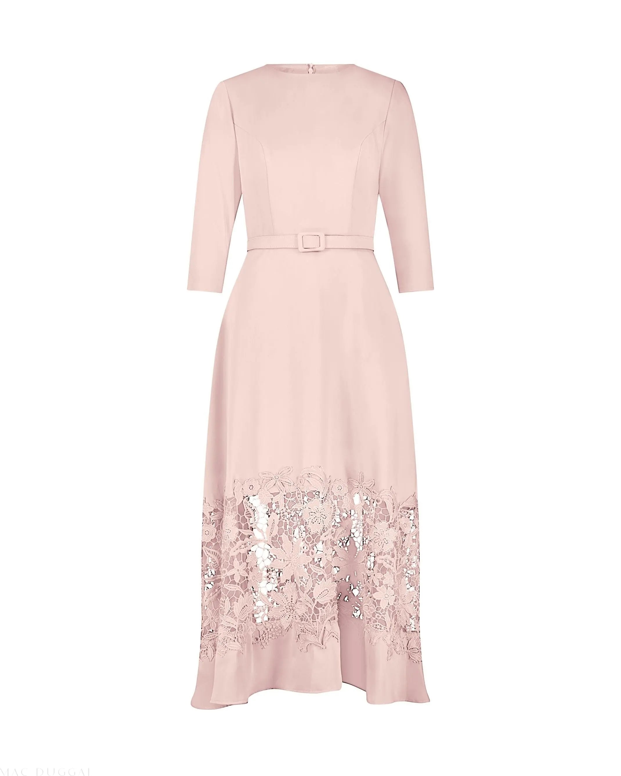 Pink Crepe Boat Neck Midi Dress With Applique Cut Out