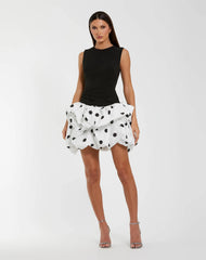 Black and White Polka Dot Bubble Skirt Mini Dress