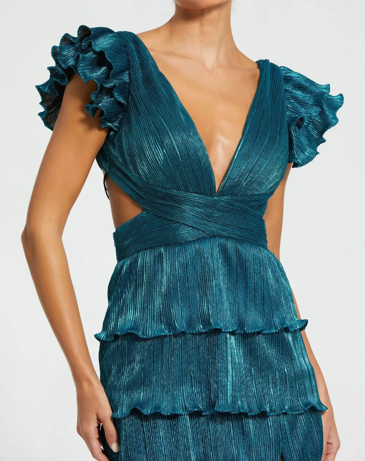 Blue Ruffle Tiered Criss Cross Lace Up Gown