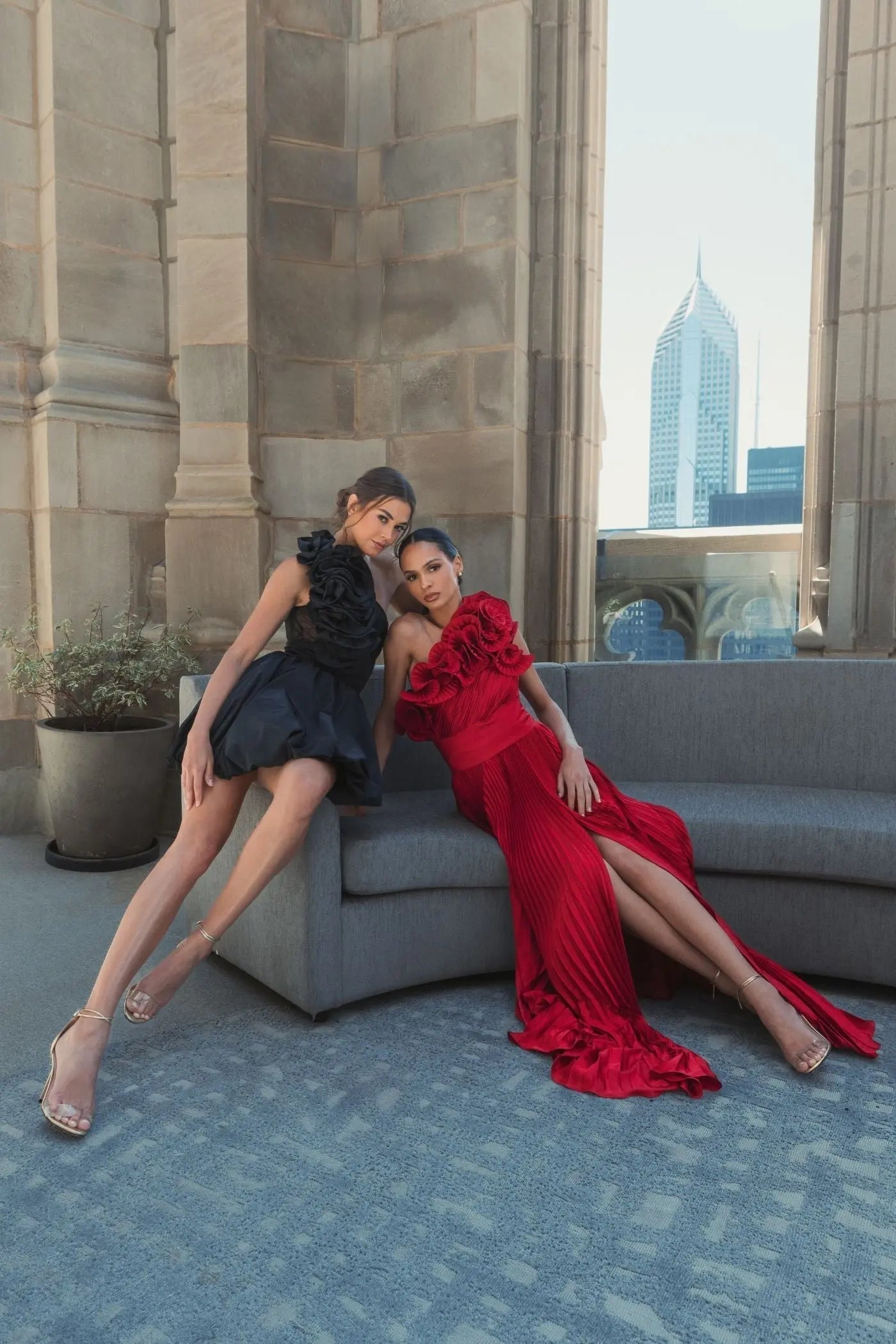 Black Taffeta One Shoulder Ruffle Bubble Mini Dress