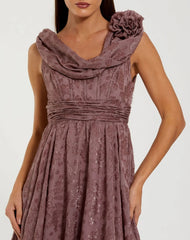 Purple Chiffon Sleeveless Cowl Neck Midi Dress