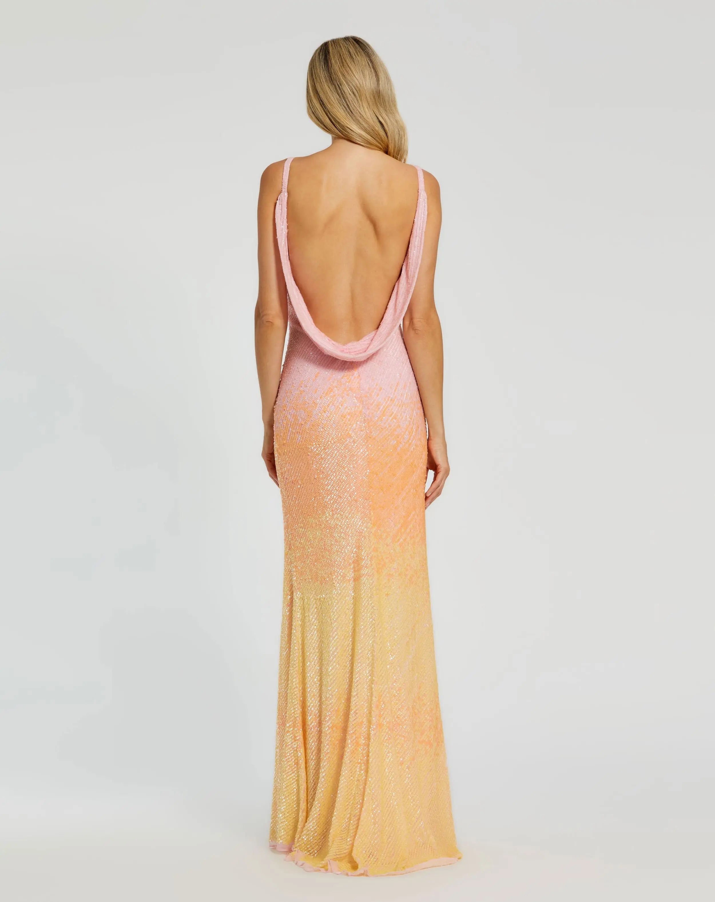 Multicolor Ombre Sequined Cami Trumpet Gown