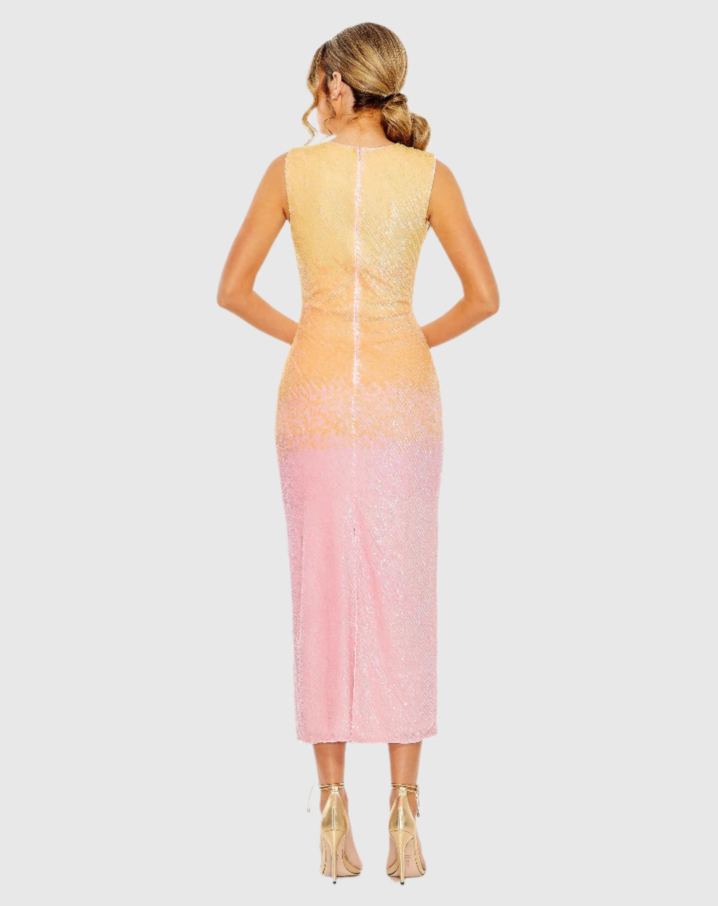 Multicolor High Neck Ombre Sequin Cocktail Dress
