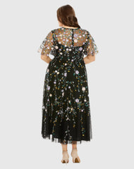 Black Floral Embroidered A-Line Midi Dress (Plus)