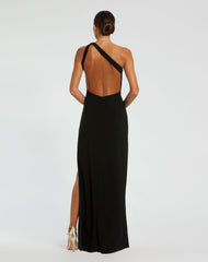 Black One Shoulder Gown with Sheer Embellished Cut Out