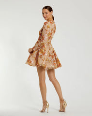 Beige High Neck Long Sleeve Sequin A Line Mini Dress