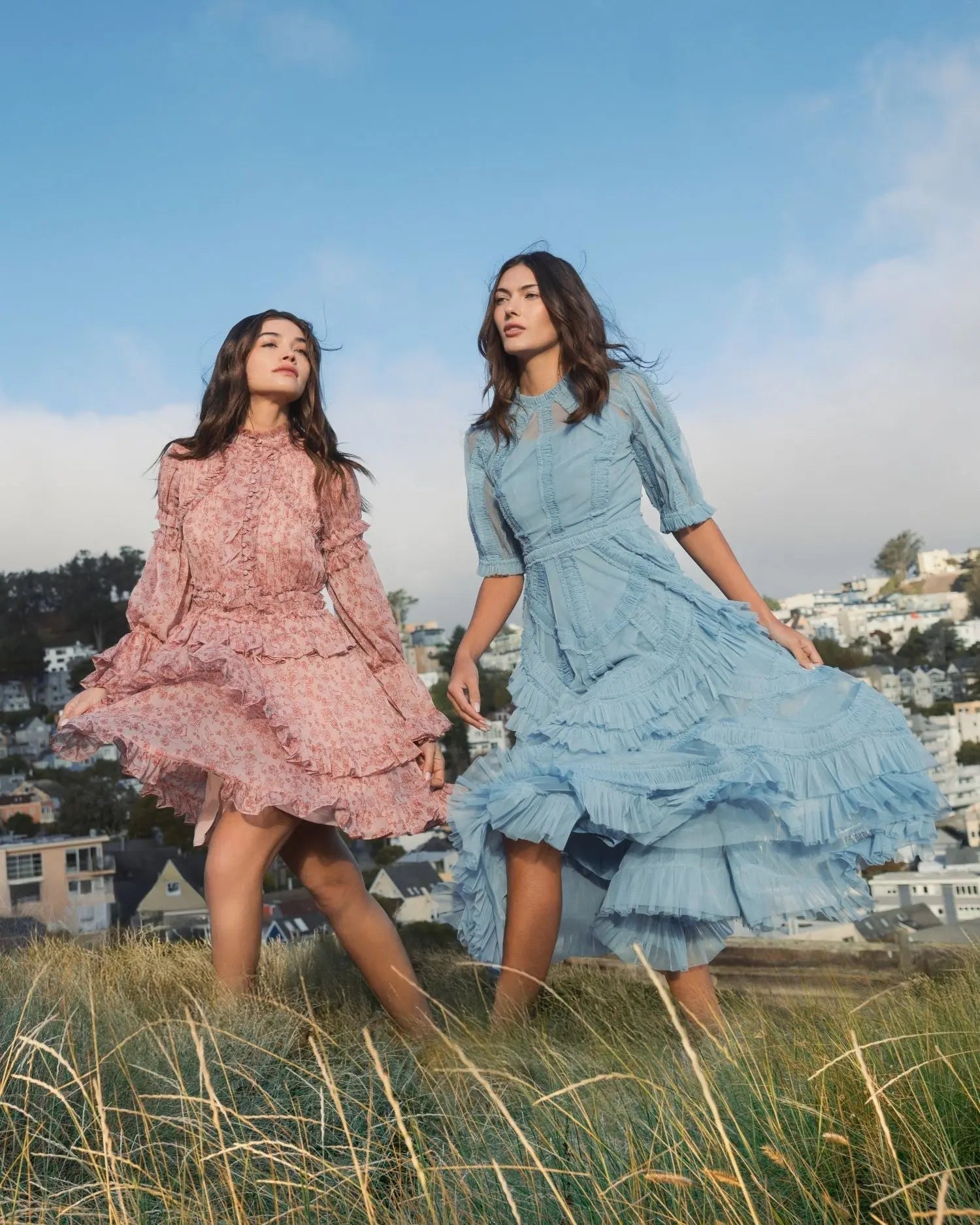 Pink Long Sleeve Mock Neck Ruffle Mini Dress