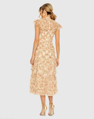 Beige Ruffle Tiered Short Sleeve A Line Dress