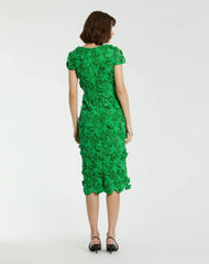 Green Floral Lace Fitted Short Sleeve Midi Dress