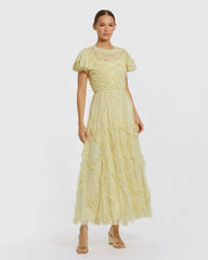 Yellow A-line Micro Ruffle Midi Dress