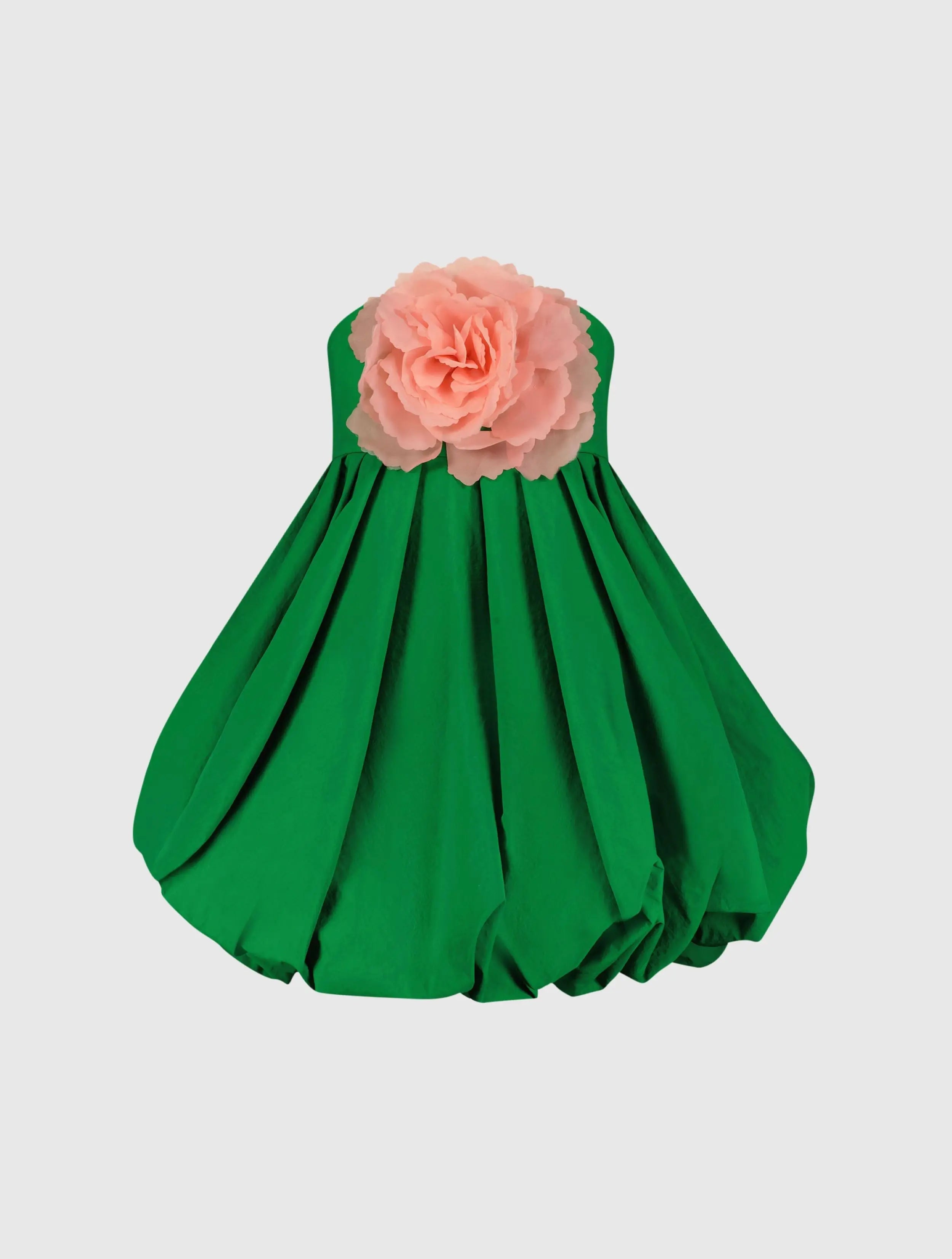 Green Strapless Faille Mini Dress With 3D Flower