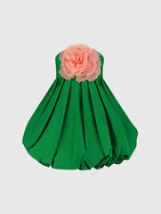 Green Strapless Faille Mini Dress With 3D Flower