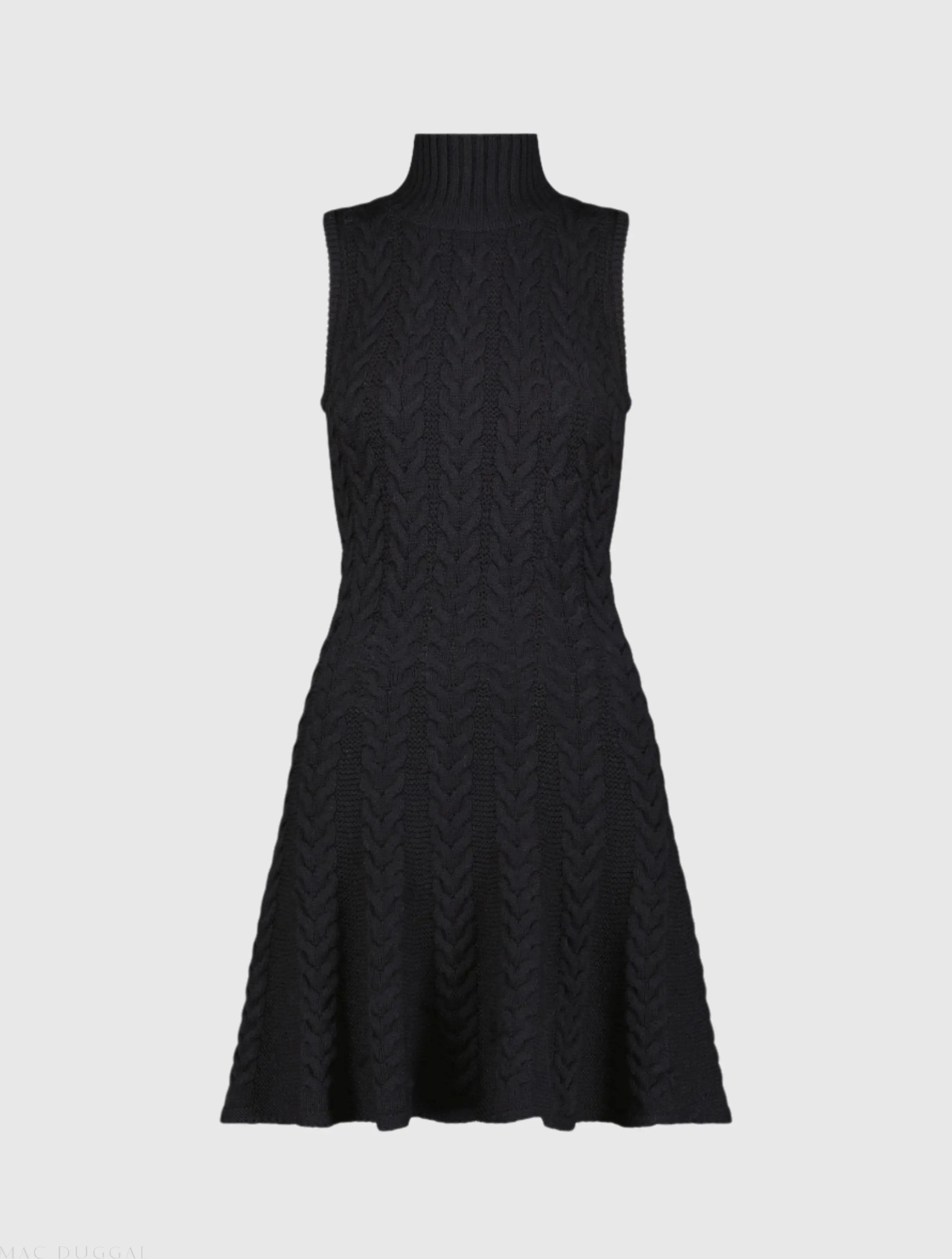 Black Cable Knit Turtle Neck Sleeveless Mini Sweater Knit Dress